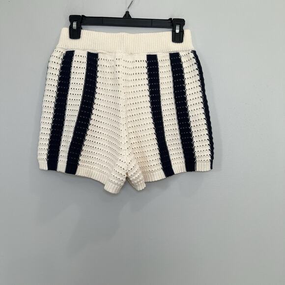 Whiteroom + Cactus Cotton Navy and Ecru Open Knit Resort Short Set Size Medium - Picture 7 of 9
